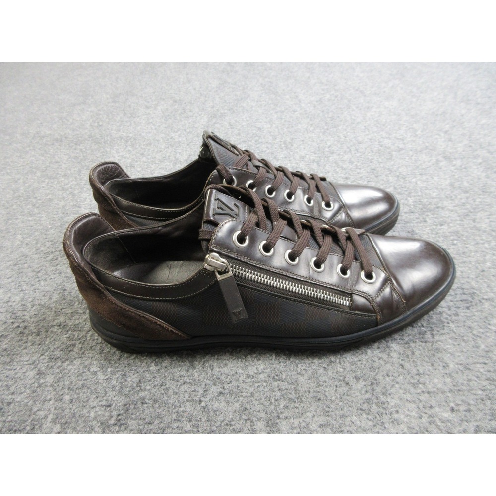 Louis Vuitton Shoes Mens Size 7.5 Damier Canvas Low Top Leather Sneaker Zip